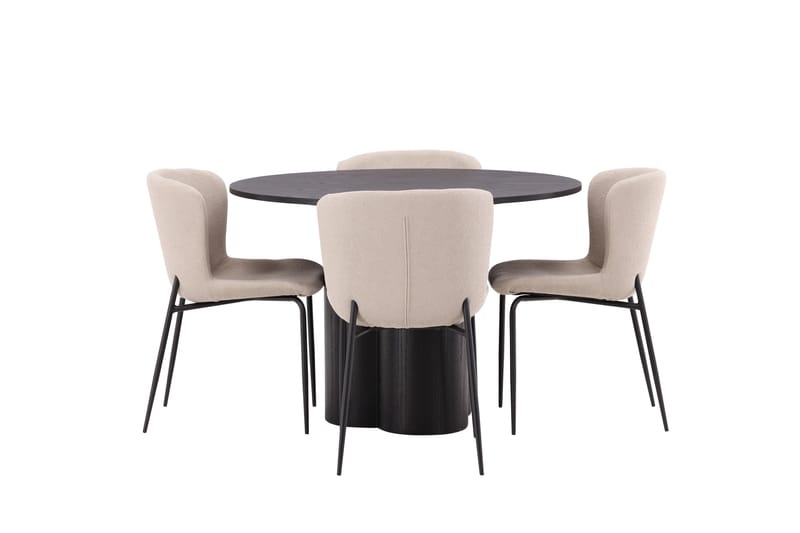Olivia Spisegruppe 110 cm Rund med 4 Modesto stole - Svart - Møbler - Borde - Spisebordssæt