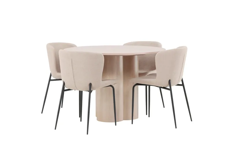 Olivia Spisegruppe 110 cm Rund med 4 Modesto stole - Whitewash - Møbler - Borde - Spisebordssæt