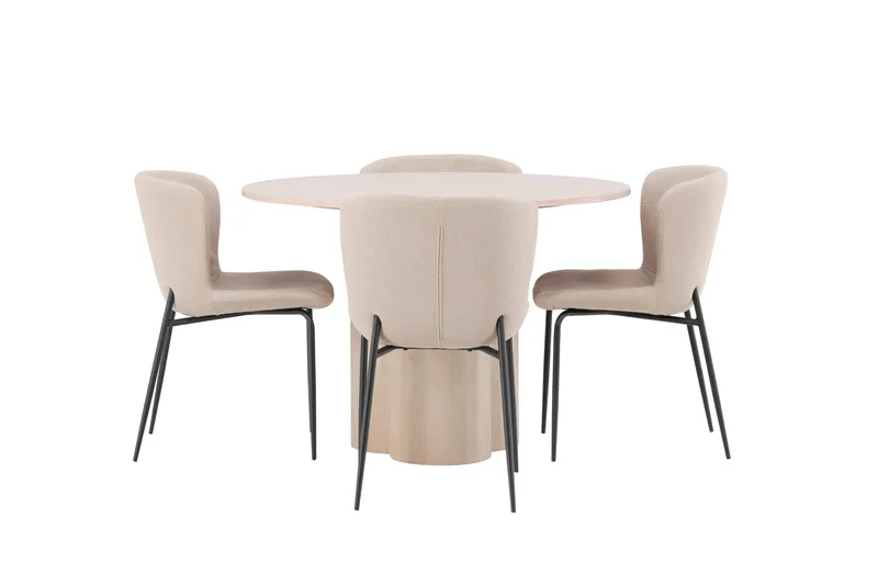 Olivia Spisegruppe 110 cm Rund med 4 Modesto stole, Whitewash