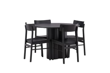 Olivia Spisegruppe 110 cm Rund med 4 Montros stole - Svart - Møbler - Borde - Spisebordssæt