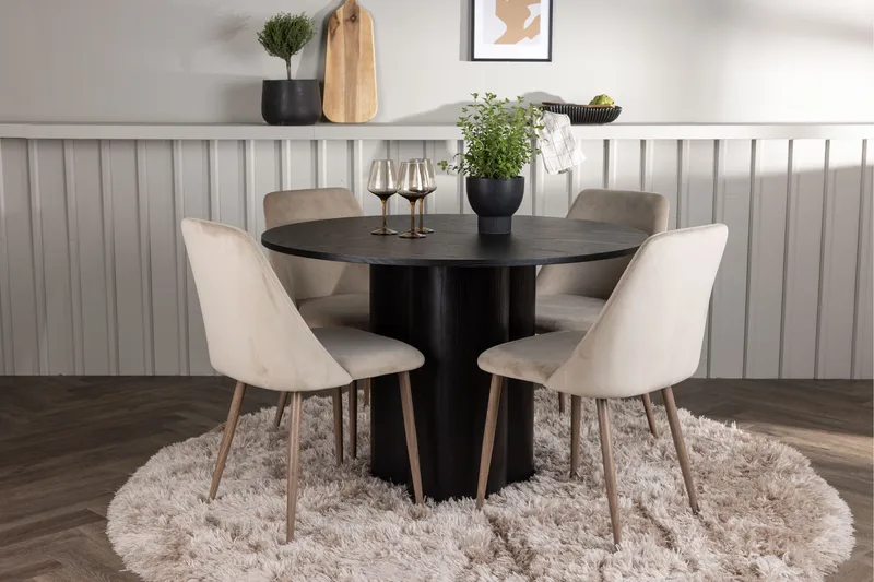 Olivia Spisegruppe 110 cm Rund med 4 Night stole - Svart - Møbler - Borde - Spisebordssæt