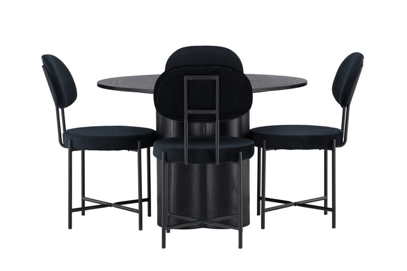 Olivia Spisegruppe 110 cm Rund med 4 Stella Stole, Svart