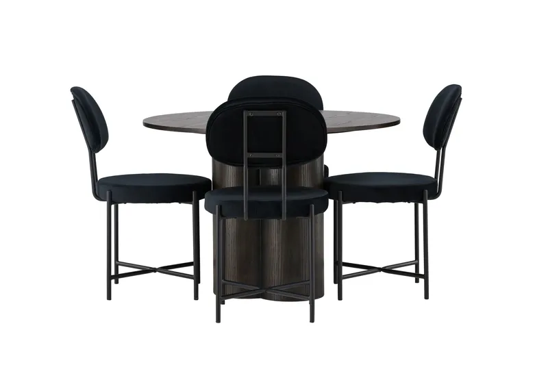 Olivia Spisegruppe 110 cm Rund med 4 Stella stole, Svart
