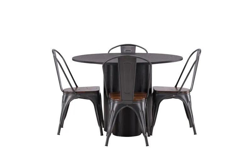 Olivia Spisegruppe 110 cm Rund med 4 Tempe Stole, Svart