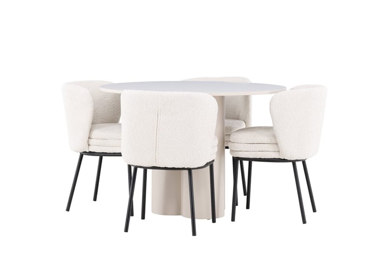 Olivia Spisegruppe 110 cm Rundt med 4 Agnes stole - Beige/Hvid - Møbler - Borde - Spisebordssæt