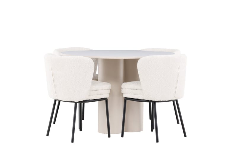 Olivia Spisegruppe 110 cm Rundt med 4 Agnes stole, Beige/Hvid