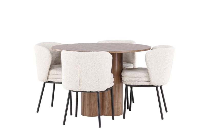 Olivia Spisegruppe 110 cm Rundt med 4 Agnes stole, Mocca/Hvit