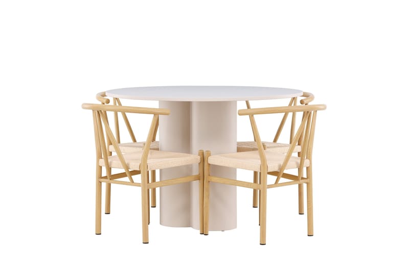 Olivia Spisegruppe 110 cm Rundt med 4 Alfons stole - Beige/Beige - Møbler - Borde - Spisebordssæt