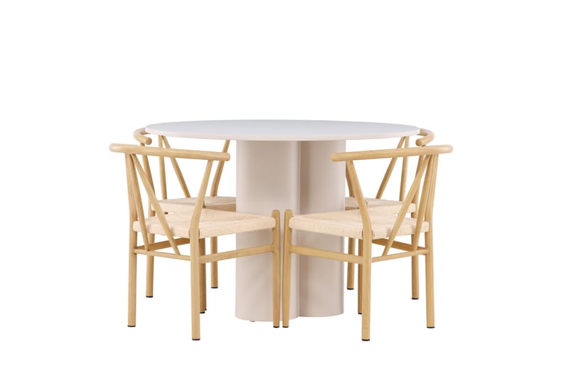 Olivia Spisegruppe 110 cm Rundt med 4 Alfons stole, Beige/Beige
