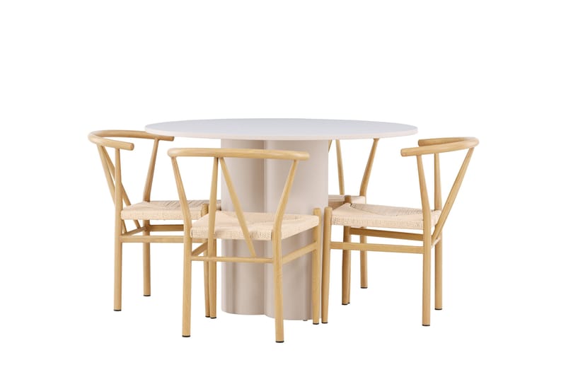 Olivia Spisegruppe 110 cm Rundt med 4 Alfons stole - Beige/Beige - Møbler - Borde - Spisebordssæt