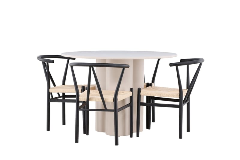 Olivia Spisegruppe 110 cm Rundt med 4 Alfons stole - Beige/Sort - Møbler - Borde - Spisebordssæt