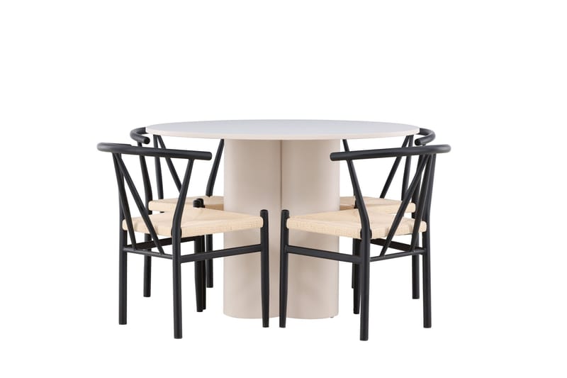 Olivia Spisegruppe 110 cm Rundt med 4 Alfons stole - Beige/Sort - Møbler - Borde - Spisebordssæt