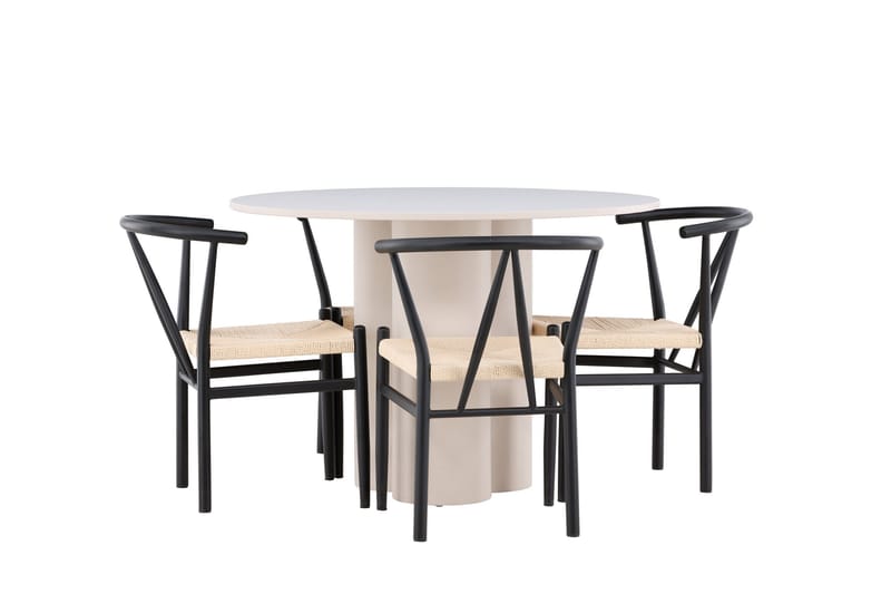 Olivia Spisegruppe 110 cm Rundt med 4 Alfons stole - Beige/Sort - Møbler - Borde - Spisebordssæt