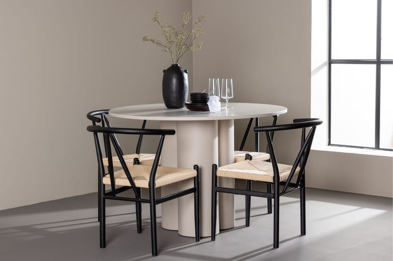 Olivia Spisegruppe 110 cm Rundt med 4 Alfons stole - Beige/Sort - Møbler - Borde - Spisebordssæt