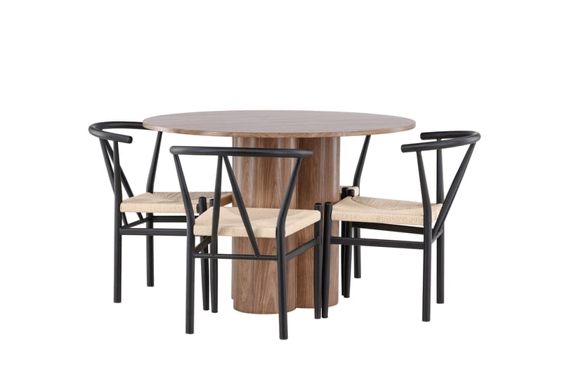Olivia Spisegruppe 110 cm Rundt med 4 Alfons stole - Mocca/Svart - Møbler - Borde - Spisebordssæt