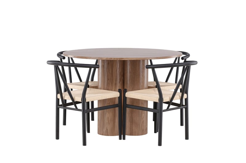Olivia Spisegruppe 110 cm Rundt med 4 Alfons stole - Mocca/Svart - Møbler - Borde - Spisebordssæt