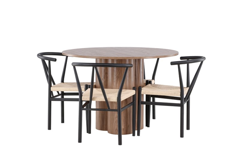 Olivia Spisegruppe 110 cm Rundt med 4 Alfons stole - Mocca/Svart - Møbler - Borde - Spisebordssæt