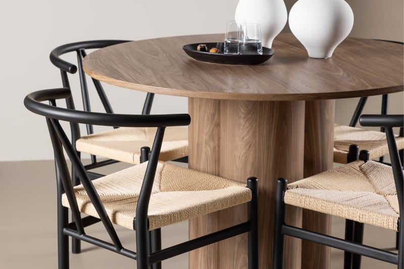 Olivia Spisegruppe 110 cm Rundt med 4 Alfons stole - Mocca/Svart - Møbler - Borde - Spisebordssæt