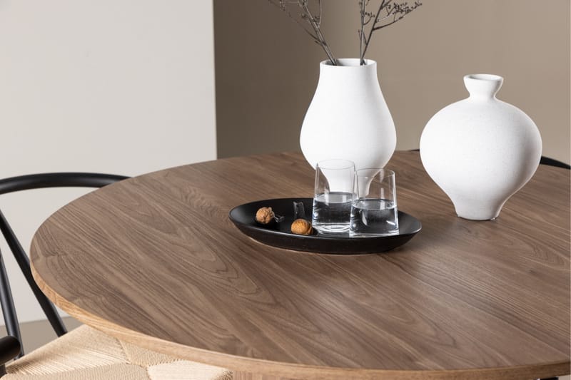 Olivia Spisegruppe 110 cm Rundt med 4 Alfons stole - Mocca/Svart - Møbler - Borde - Spisebordssæt