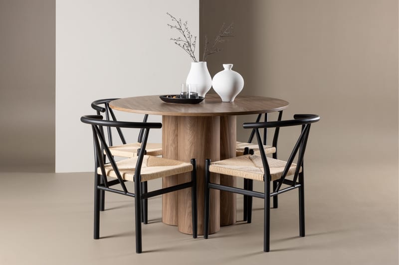 Olivia Spisegruppe 110 cm Rundt med 4 Alfons stole - Mocca/Svart - Møbler - Borde - Spisebordssæt