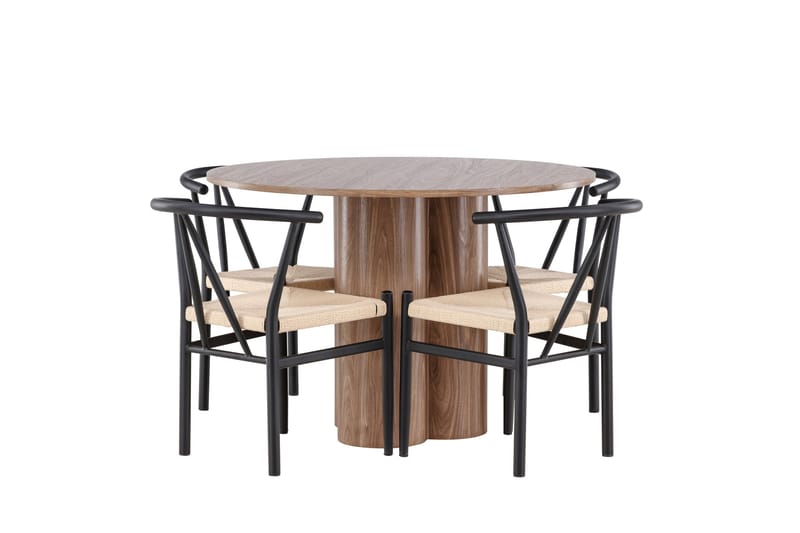 Olivia Spisegruppe 110 cm Rundt med 4 Alfons stole - Mocca/Svart - Møbler - Borde - Spisebordssæt