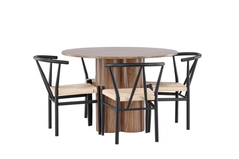 Olivia Spisegruppe 110 cm Rundt med 4 Alfons stole - Mocca/Svart - Møbler - Borde - Spisebordssæt