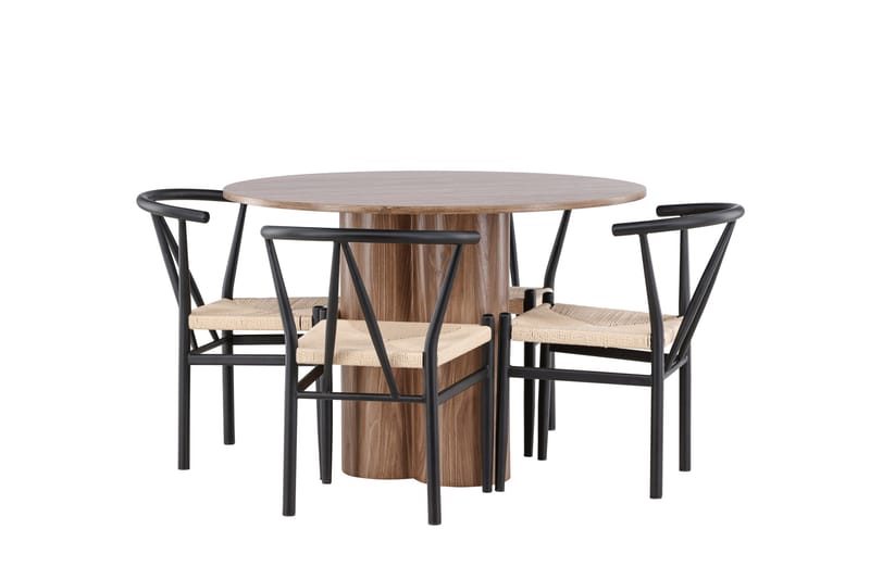 Olivia Spisegruppe 110 cm Rundt med 4 Alfons stole - Mocca/Svart - Møbler - Borde - Spisebordssæt