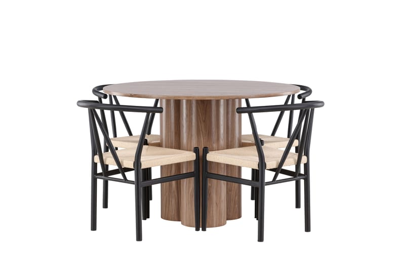 Olivia Spisegruppe 110 cm Rundt med 4 Alfons stole - Mocca/Svart - Møbler - Borde - Spisebordssæt