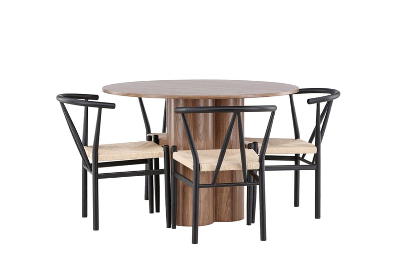 Olivia Spisegruppe 110 cm Rundt med 4 Alfons stole - Mocca/Svart - Møbler - Borde - Spisebordssæt