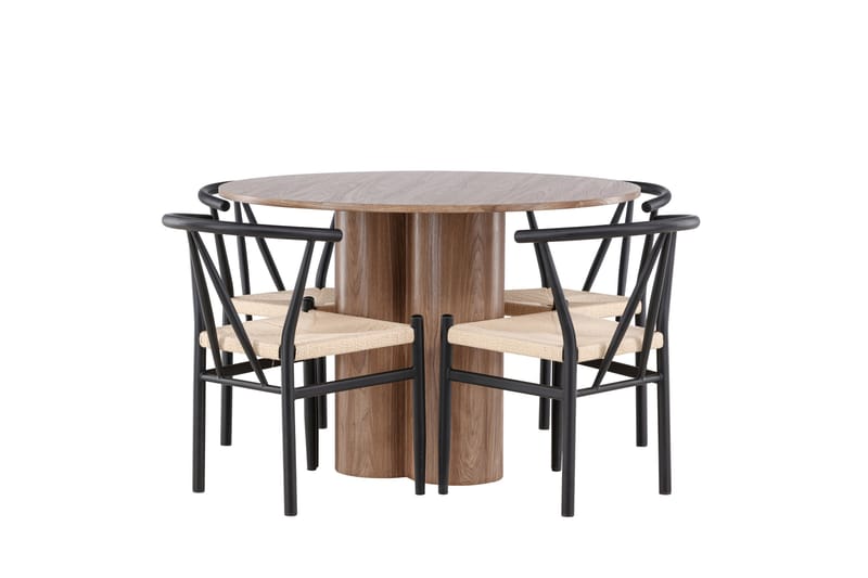 Olivia Spisegruppe 110 cm Rundt med 4 Alfons stole - Mocca/Svart - Møbler - Borde - Spisebordssæt