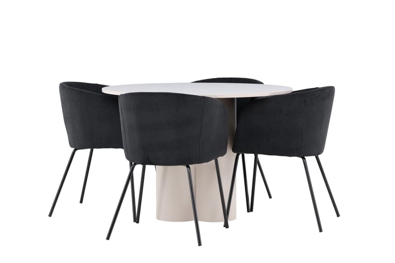 Olivia Spisegruppe 110 cm Rundt med 4 Berit stole, Beige/Sort