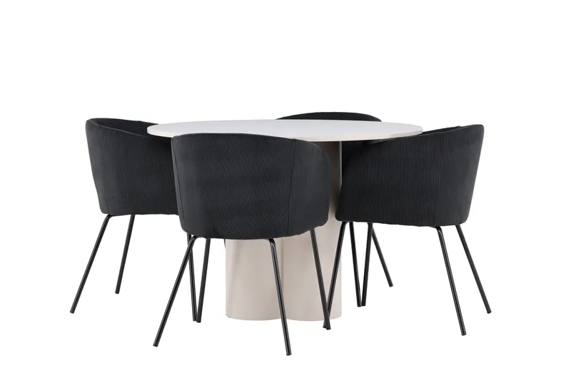 Olivia Spisegruppe 110 cm Rundt med 4 Berit stole, Beige/Sort