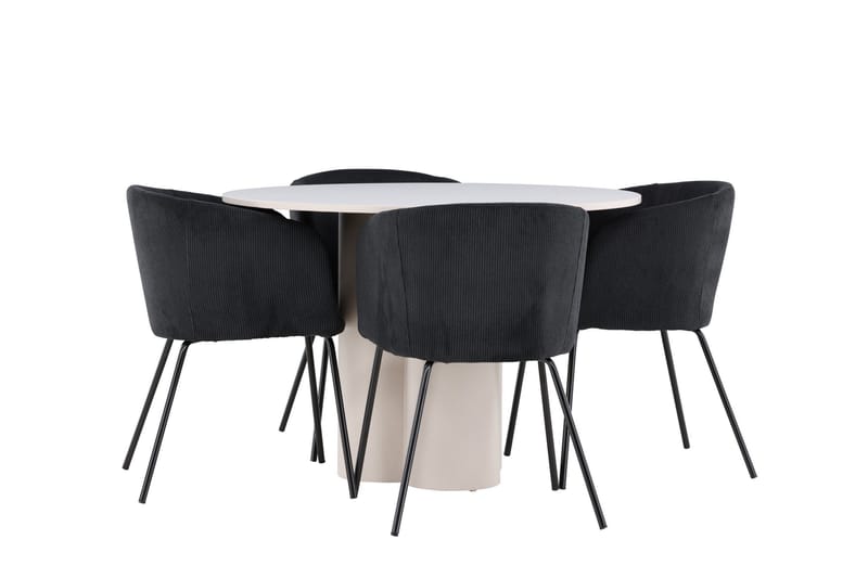 Olivia Spisegruppe 110 cm Rundt med 4 Berit stole - Beige/Sort - Møbler - Borde - Spisebordssæt