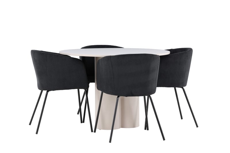 Olivia Spisegruppe 110 cm Rundt med 4 Berit stole - Beige/Sort - Møbler - Borde - Spisebordssæt