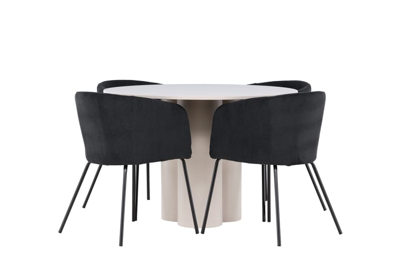 Olivia Spisegruppe 110 cm Rundt med 4 Berit stole - Beige/Sort - Møbler - Borde - Spisebordssæt