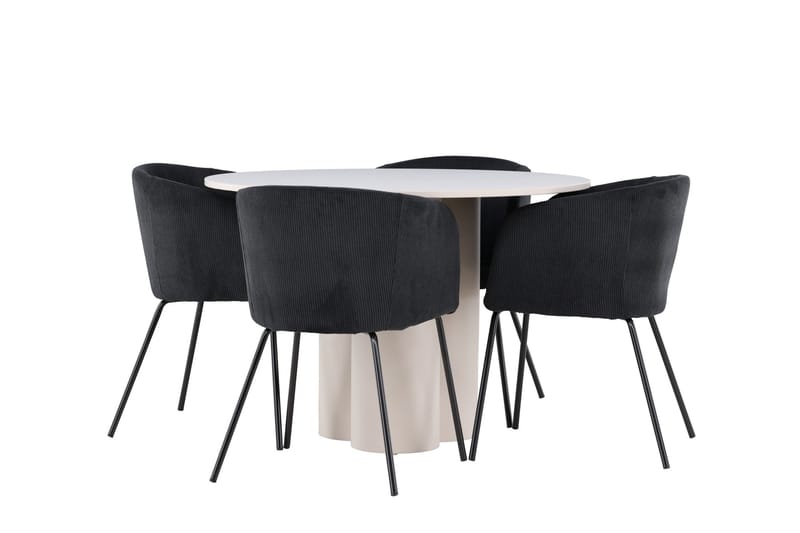 Olivia Spisegruppe 110 cm Rundt med 4 Berit stole - Beige/Sort - Møbler - Borde - Spisebordssæt