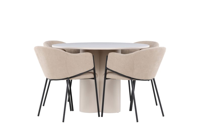 Olivia Spisegruppe 110 cm Rundt med 4 Evelina stole - Beige/Beige - Møbler - Borde - Spisebordssæt