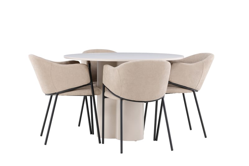 Olivia Spisegruppe 110 cm Rundt med 4 Evelina stole - Beige/Beige - Møbler - Borde - Spisebordssæt