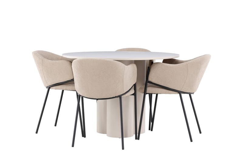 Olivia Spisegruppe 110 cm Rundt med 4 Evelina stole - Beige/Beige - Møbler - Borde - Spisebordssæt