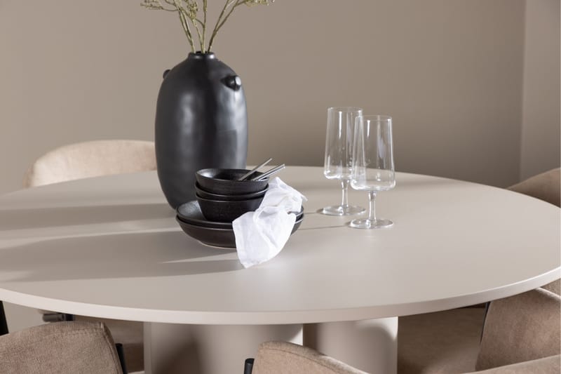 Olivia Spisegruppe 110 cm Rundt med 4 Evelina stole - Beige/Beige - Møbler - Borde - Spisebordssæt