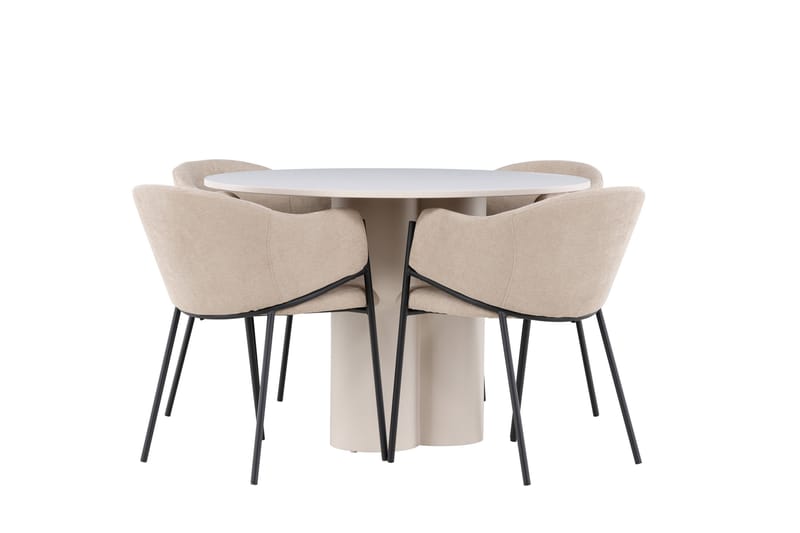 Olivia Spisegruppe 110 cm Rundt med 4 Evelina stole - Beige/Beige - Møbler - Borde - Spisebordssæt