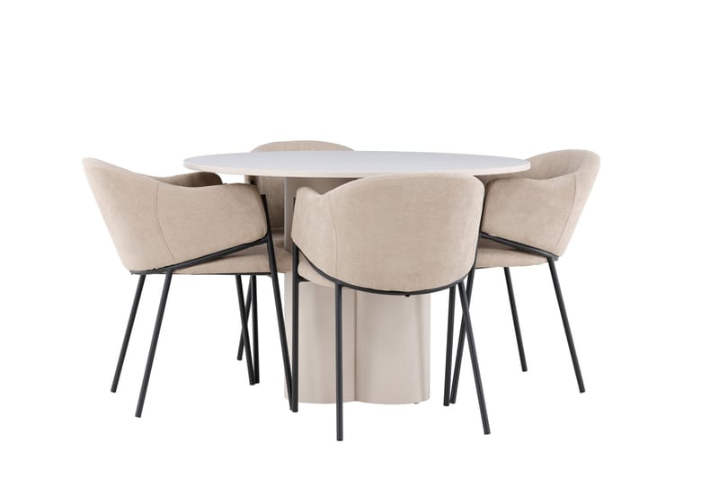 Olivia Spisegruppe 110 cm Rundt med 4 Evelina stole - Beige/Beige - Møbler - Borde - Spisebordssæt
