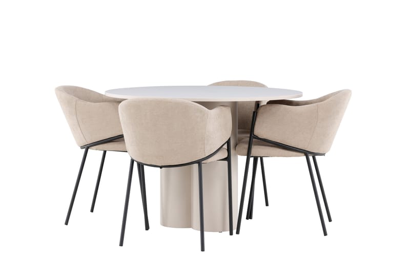 Olivia Spisegruppe 110 cm Rundt med 4 Evelina stole - Beige/Beige - Møbler - Borde - Spisebordssæt