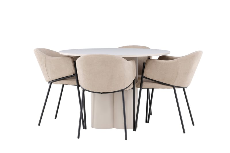 Olivia Spisegruppe 110 cm Rundt med 4 Evelina stole - Beige/Beige - Møbler - Borde - Spisebordssæt