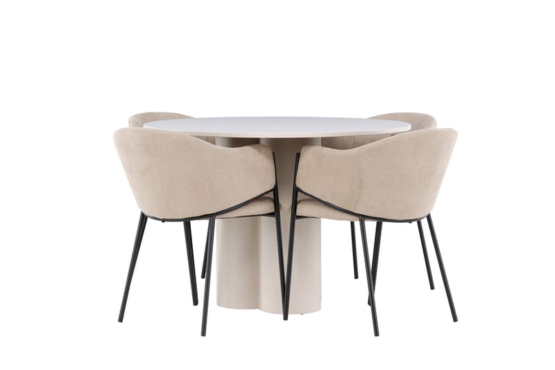Olivia Spisegruppe 110 cm Rundt med 4 Evelina stole - Beige/Beige - Møbler - Borde - Spisebordssæt