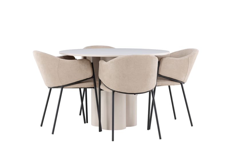 Olivia Spisegruppe 110 cm Rundt med 4 Evelina stole - Beige/Beige - Møbler - Borde - Spisebordssæt