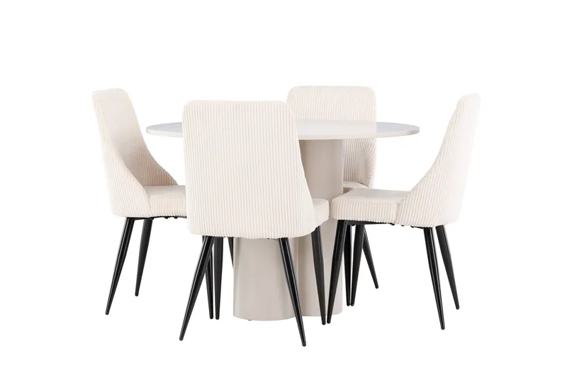 Olivia Spisegruppe 110 cm Rundt med 4 Leone stole - Beige/Beige - Møbler - Borde - Spisebordssæt