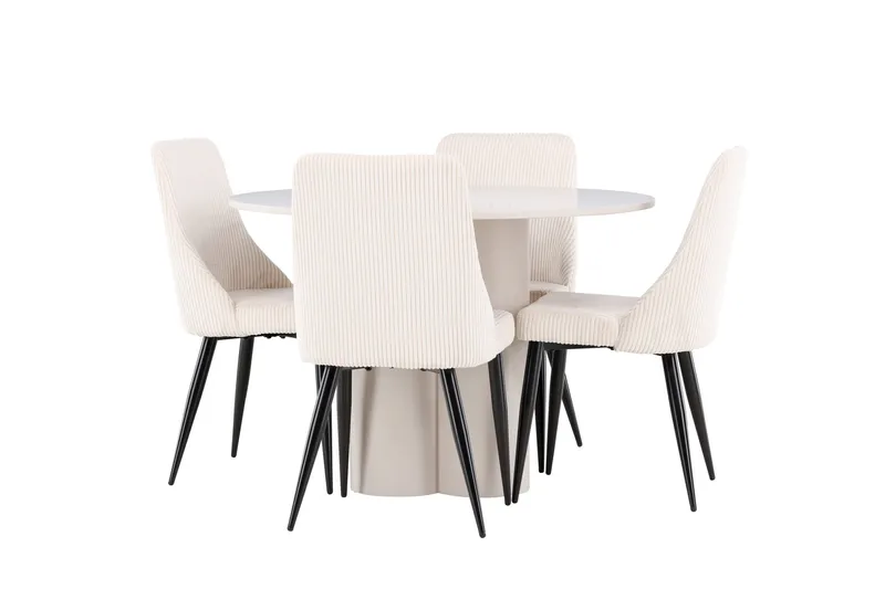 Olivia Spisegruppe 110 cm Rundt med 4 Leone stole, Beige/Beige