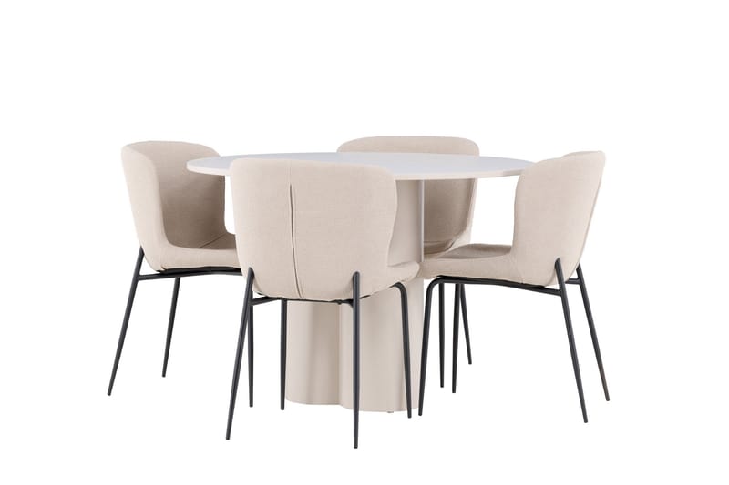Olivia Spisegruppe 110 cm Rundt med 4 Modesto stole - Beige/Beige - Møbler - Borde - Spisebordssæt