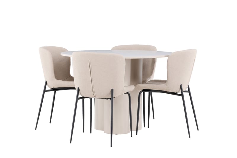 Olivia Spisegruppe 110 cm Rundt med 4 Modesto stole - Beige/Beige - Møbler - Borde - Spisebordssæt